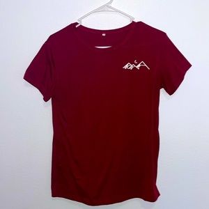 Small Maroon Women’s Shirt with Mountain Decal
